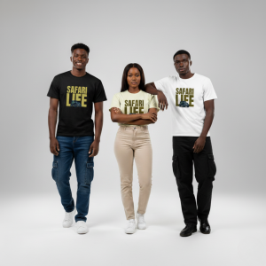 13 A group of models wearing the Safari Life tees