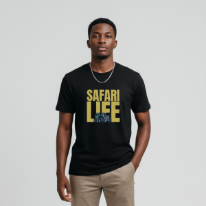 25 A youngl black model wearing the black Safari Life tee