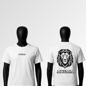 Front and back of white mufasa tee
